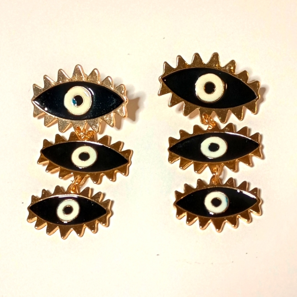 GOLD EVIL EYE EARRINGS - Picture 4 of 5